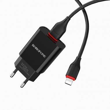 Сетевое зарядное устройство Borofone BA20A Sharp USB с кабелем для Apple Lightning (черное) — 4