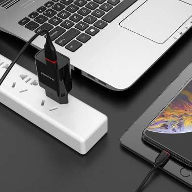 Сетевое зарядное устройство Borofone BA20A Sharp USB с кабелем для Apple Lightning (черное) — 2