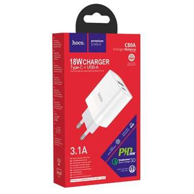 Сетевое зарядное устройство Hoco C80A USB/Type-C (белое) — 2
